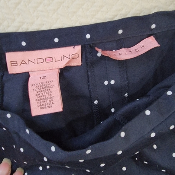 Bandolino Navy Blue Polka Dot Skirt Pleated Flare Midi Size 12 - Picture 10 of 14